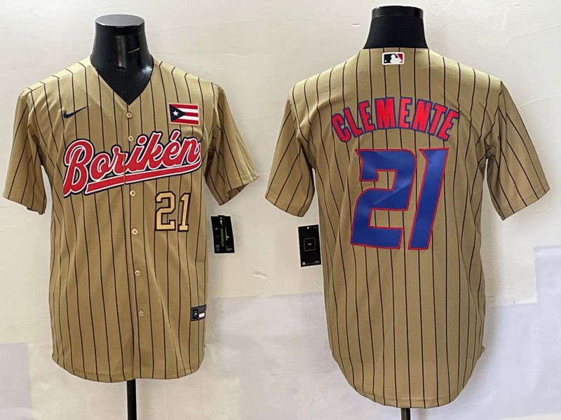 Men Puerto Rico 21 Clemente Brown Stripe Joint Name 2025 Nike MLB Jersey style 2